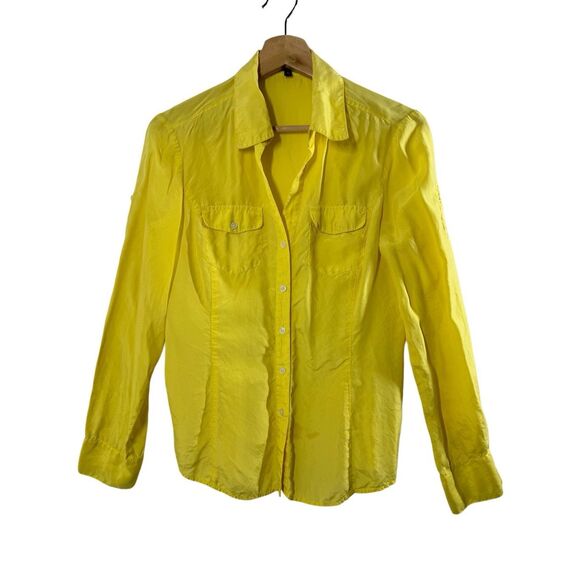 Express Yellow Long Sleeve Button Up Shirt Blouse Size S Collared Pockets - Picture 1 of 9
